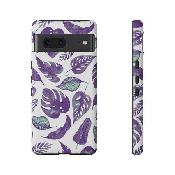 Purple & Mint Tropical Leaves on White - Tough Case