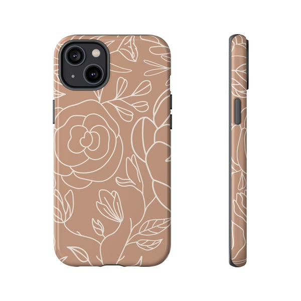 Tan & White Boho Florals  - Tough Phone Case