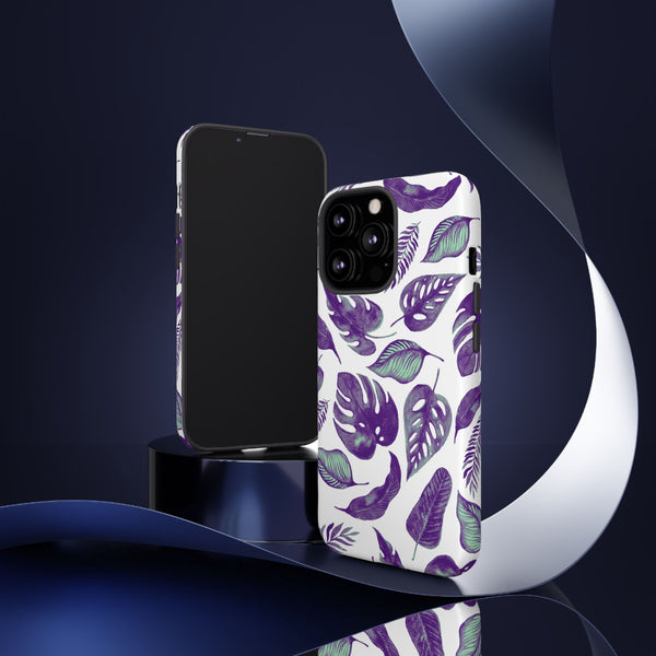 Purple & Mint Tropical Leaves on White - Tough Case