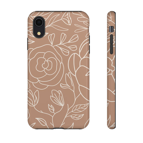 Tan & White Boho Florals  - Tough Phone Case