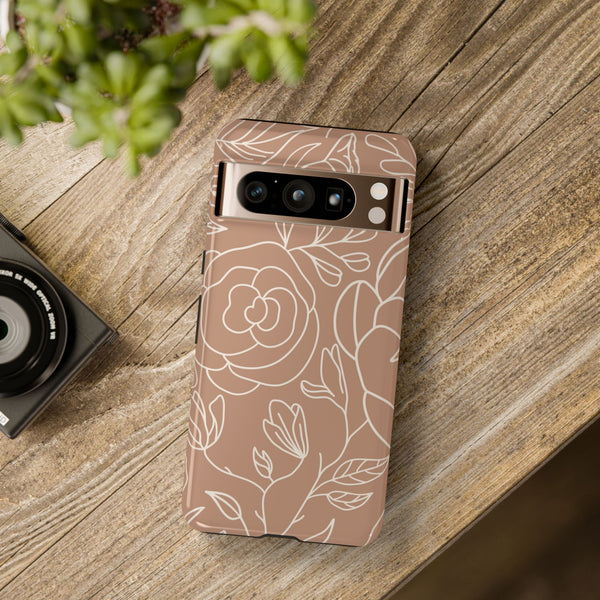 Tan & White Boho Florals  - Tough Phone Case