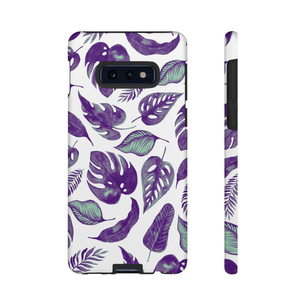 Purple & Mint Tropical Leaves on White - Tough Case