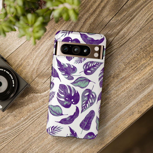 Purple & Mint Tropical Leaves on White - Tough Case