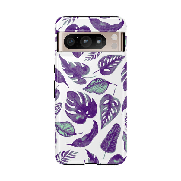 Purple & Mint Tropical Leaves on White - Tough Case