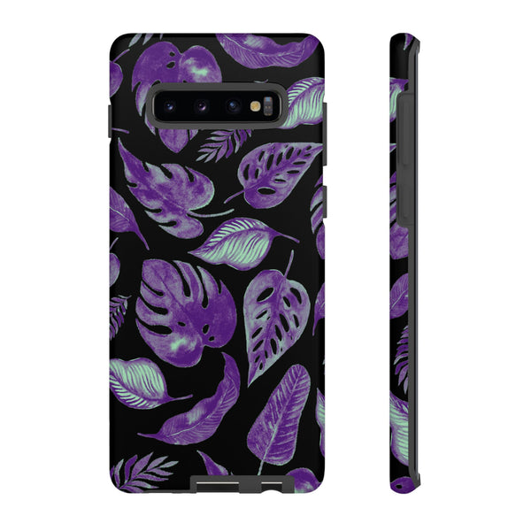 Purple & Mint Tropical Leaves on Black - Tough Case