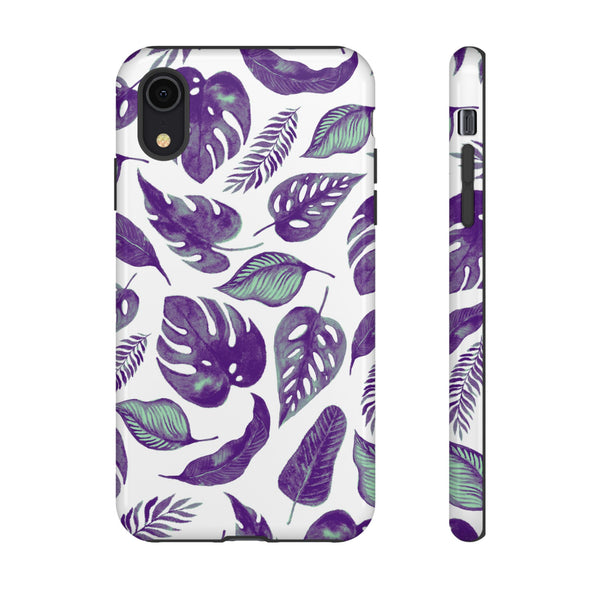 Purple & Mint Tropical Leaves on White - Tough Case