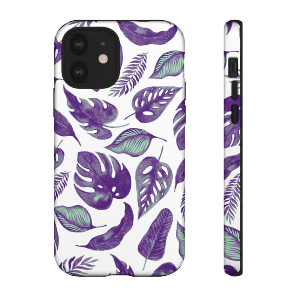 Purple & Mint Tropical Leaves on White - Tough Case