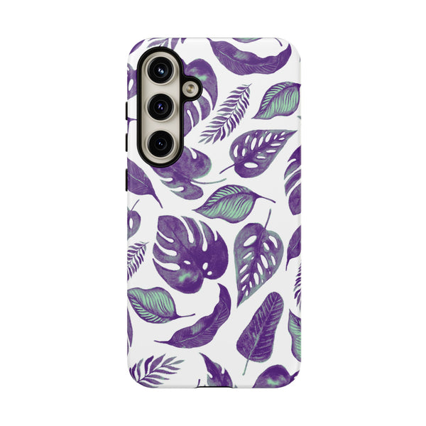 Purple & Mint Tropical Leaves on White - Tough Case