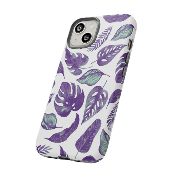 Purple & Mint Tropical Leaves on White - Tough Case