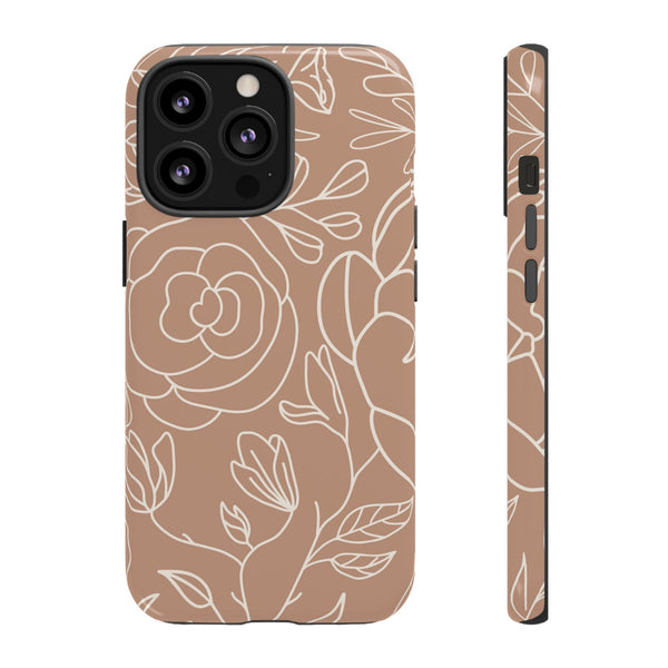 Tan & White Boho Florals  - Tough Phone Case