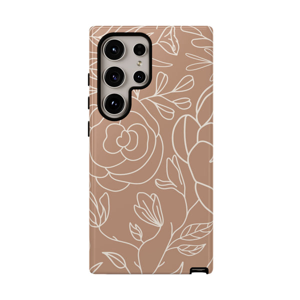 Tan & White Boho Florals  - Tough Phone Case