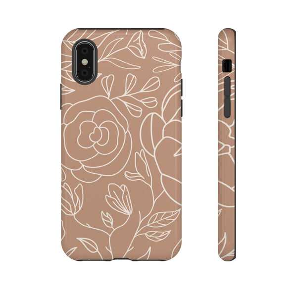 Tan & White Boho Florals  - Tough Phone Case