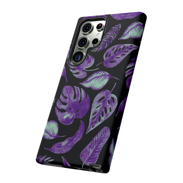 Purple & Mint Tropical Leaves on Black - Tough Case