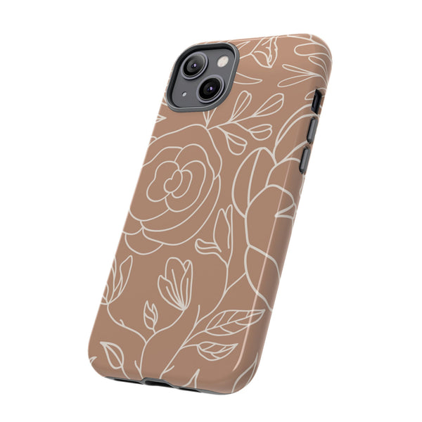 Tan & White Boho Florals  - Tough Phone Case