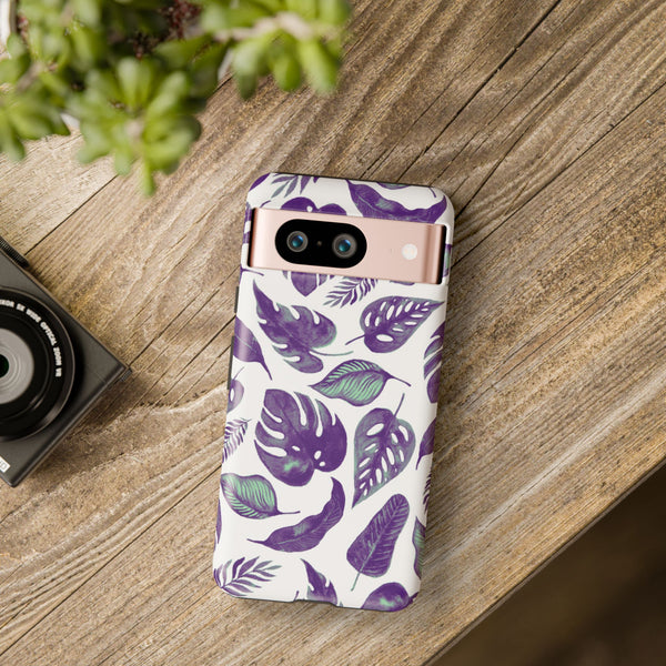 Purple & Mint Tropical Leaves on White - Tough Case