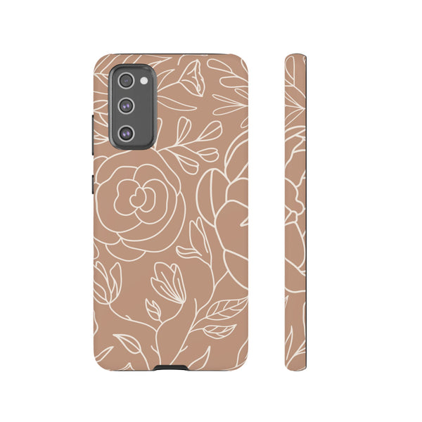 Tan & White Boho Florals  - Tough Phone Case