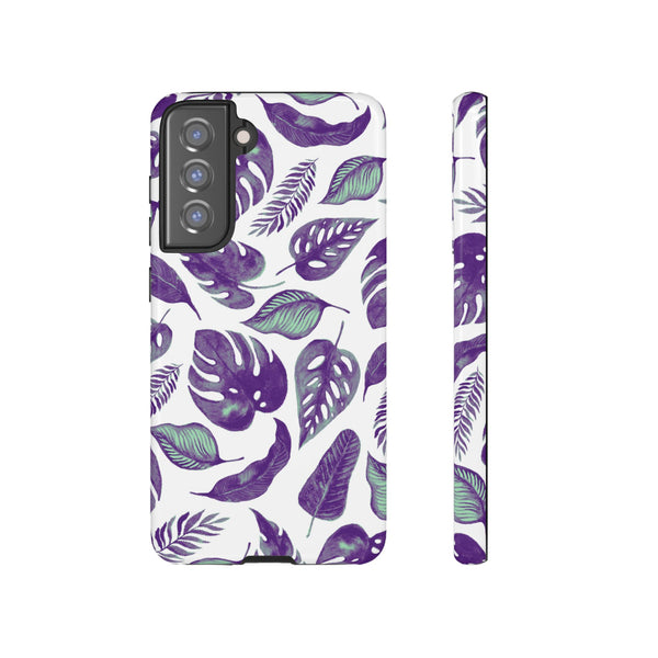 Purple & Mint Tropical Leaves on White - Tough Case