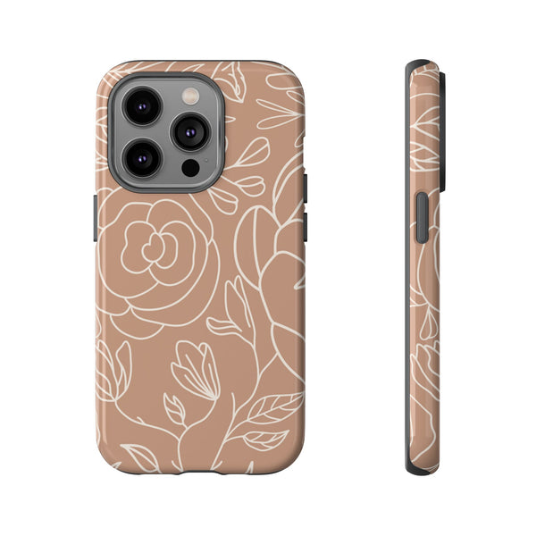 Tan & White Boho Florals  - Tough Phone Case