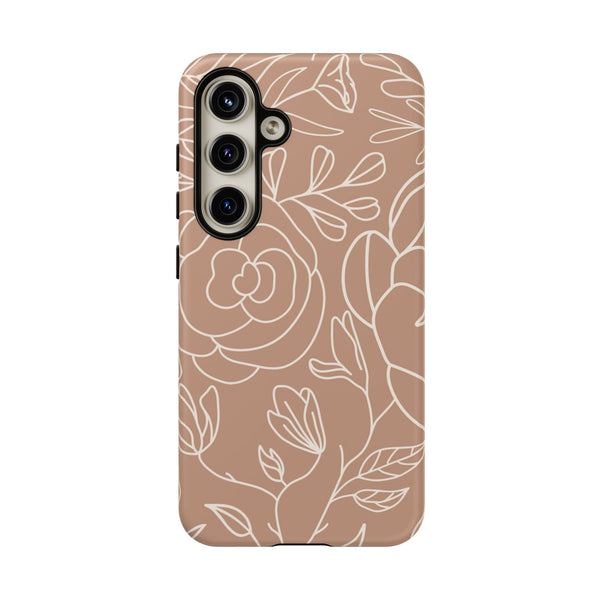 Tan & White Boho Florals  - Tough Phone Case