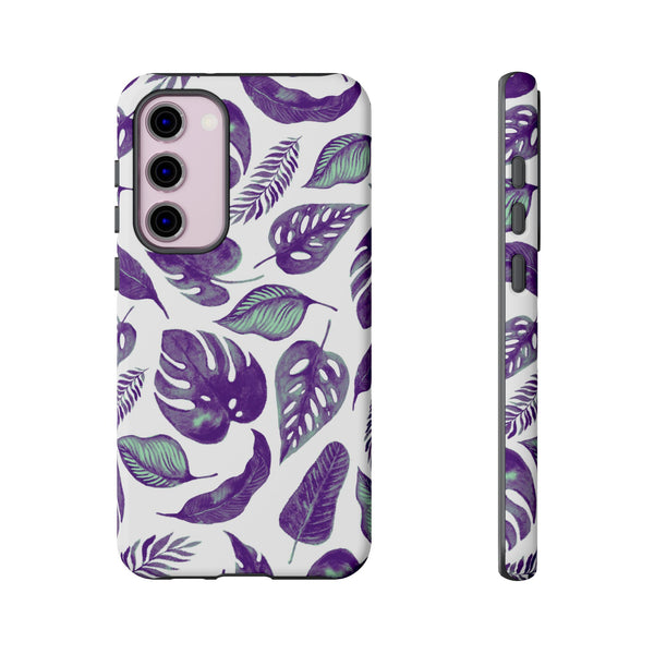 Purple & Mint Tropical Leaves on White - Tough Case