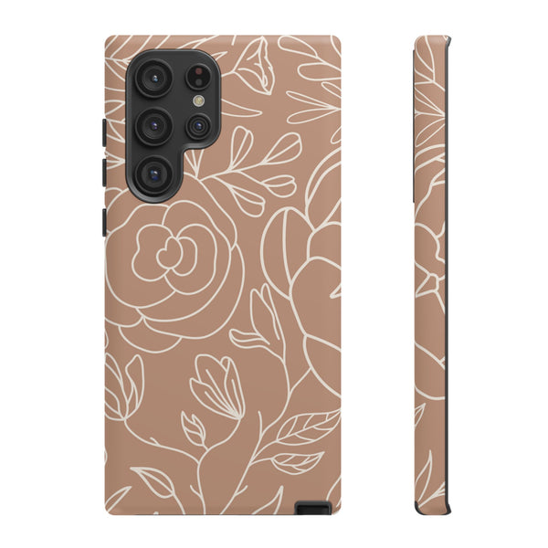 Tan & White Boho Florals  - Tough Phone Case