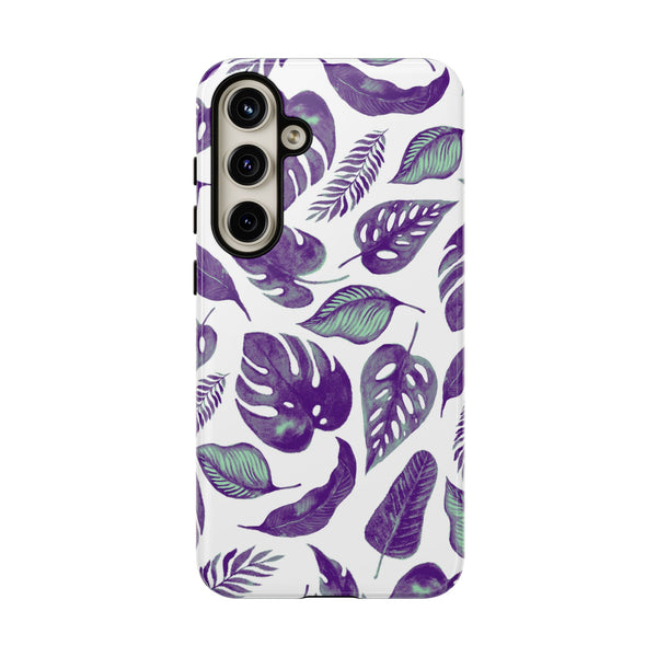 Purple & Mint Tropical Leaves on White - Tough Case