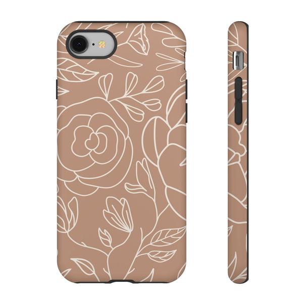 Tan & White Boho Florals  - Tough Phone Case