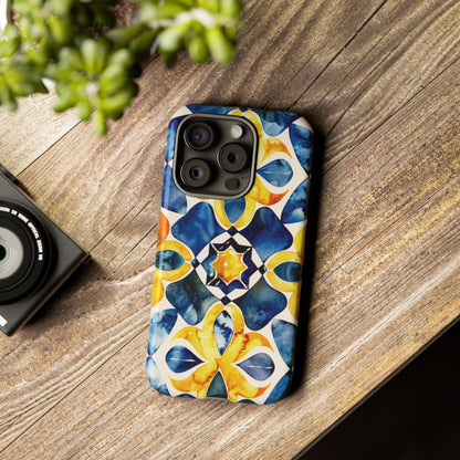 Kaleidoscope Art Phone Case - Bold Blue & Gold Geometric Design | Statement Maker Tough Case