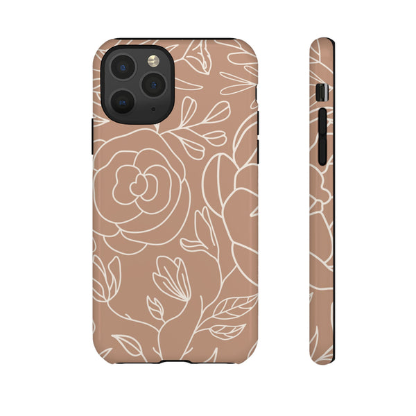 Tan & White Boho Florals  - Tough Phone Case