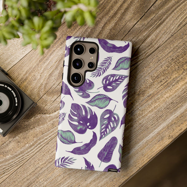 Purple & Mint Tropical Leaves on White - Tough Case