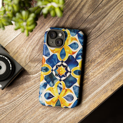 Kaleidoscope Art Phone Case - Bold Blue & Gold Geometric Design | Statement Maker Tough Case
