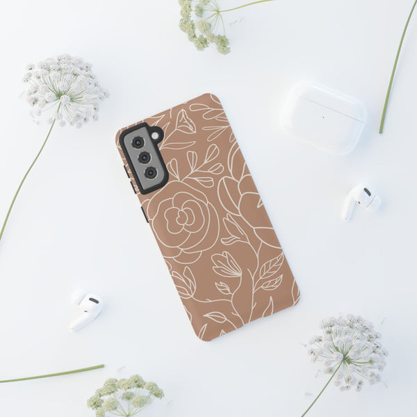 Tan & White Boho Florals  - Tough Phone Case