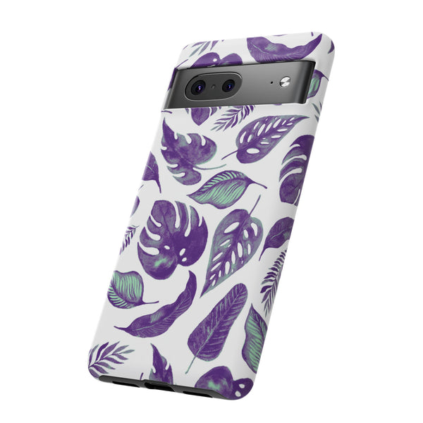 Purple & Mint Tropical Leaves on White - Tough Case