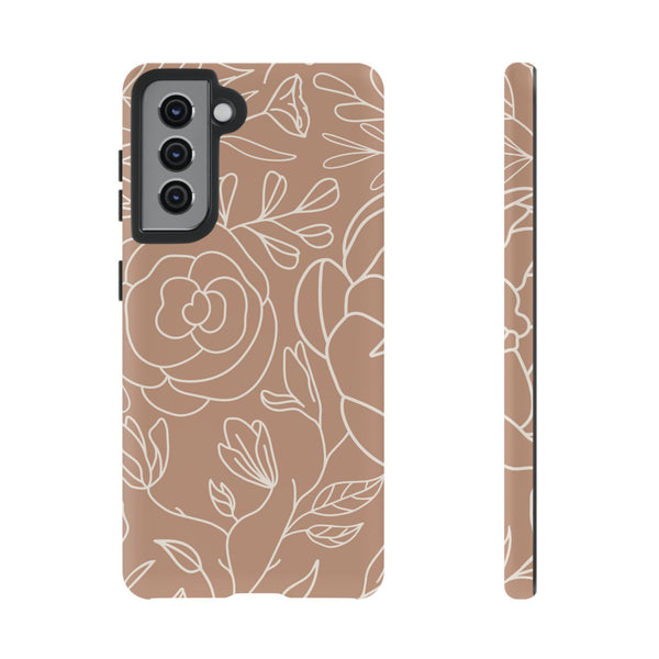 Tan & White Boho Florals  - Tough Phone Case