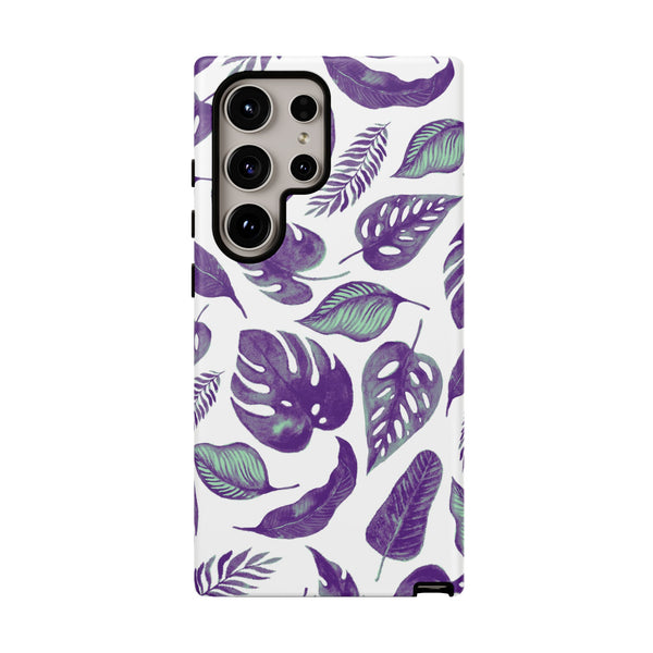 Purple & Mint Tropical Leaves on White - Tough Case