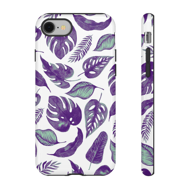 Purple & Mint Tropical Leaves on White - Tough Case