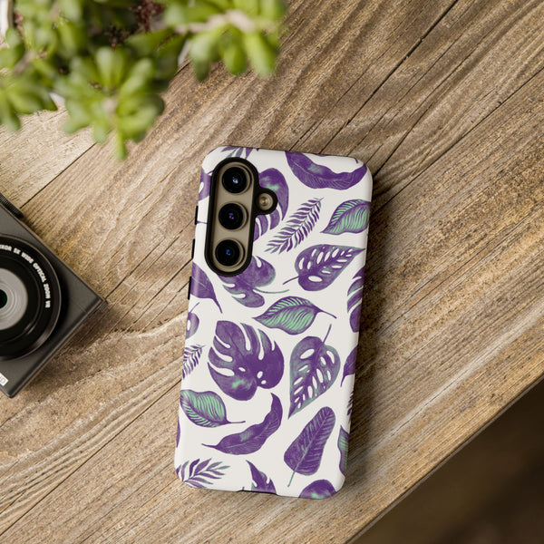 Purple & Mint Tropical Leaves on White - Tough Case