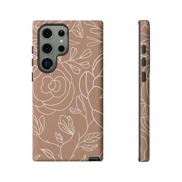 Tan & White Boho Florals  - Tough Phone Case