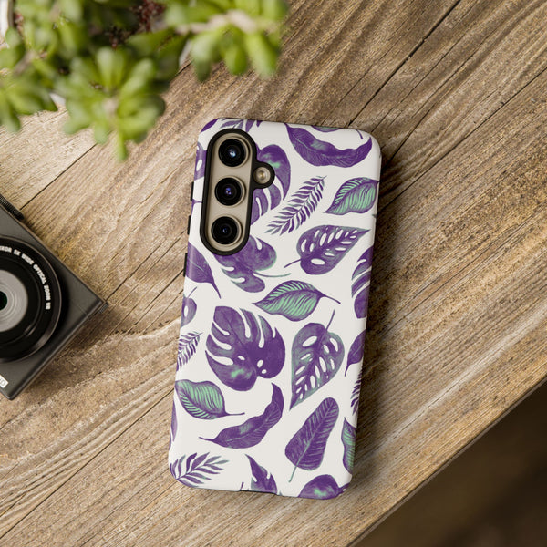 Purple & Mint Tropical Leaves on White - Tough Case