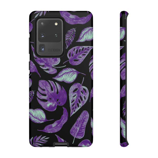 Purple & Mint Tropical Leaves on Black - Tough Case