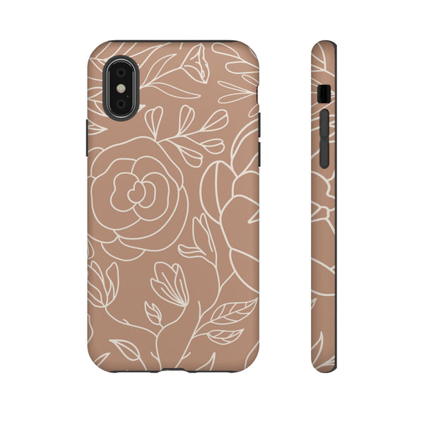 Tan & White Boho Florals  - Tough Phone Case