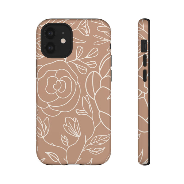 Tan & White Boho Florals  - Tough Phone Case