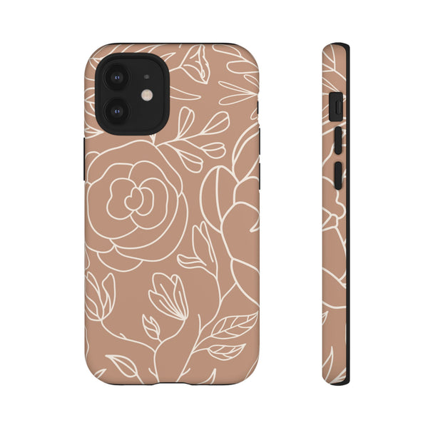 Tan & White Boho Florals  - Tough Phone Case