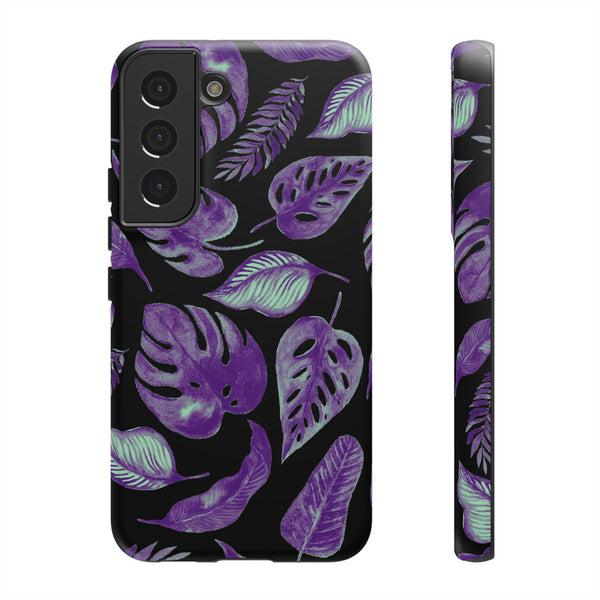 Purple & Mint Tropical Leaves on Black - Tough Case