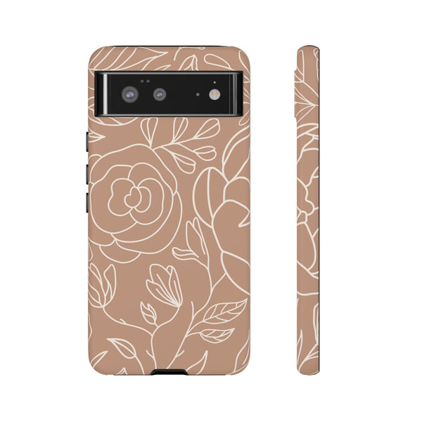 Tan & White Boho Florals  - Tough Phone Case