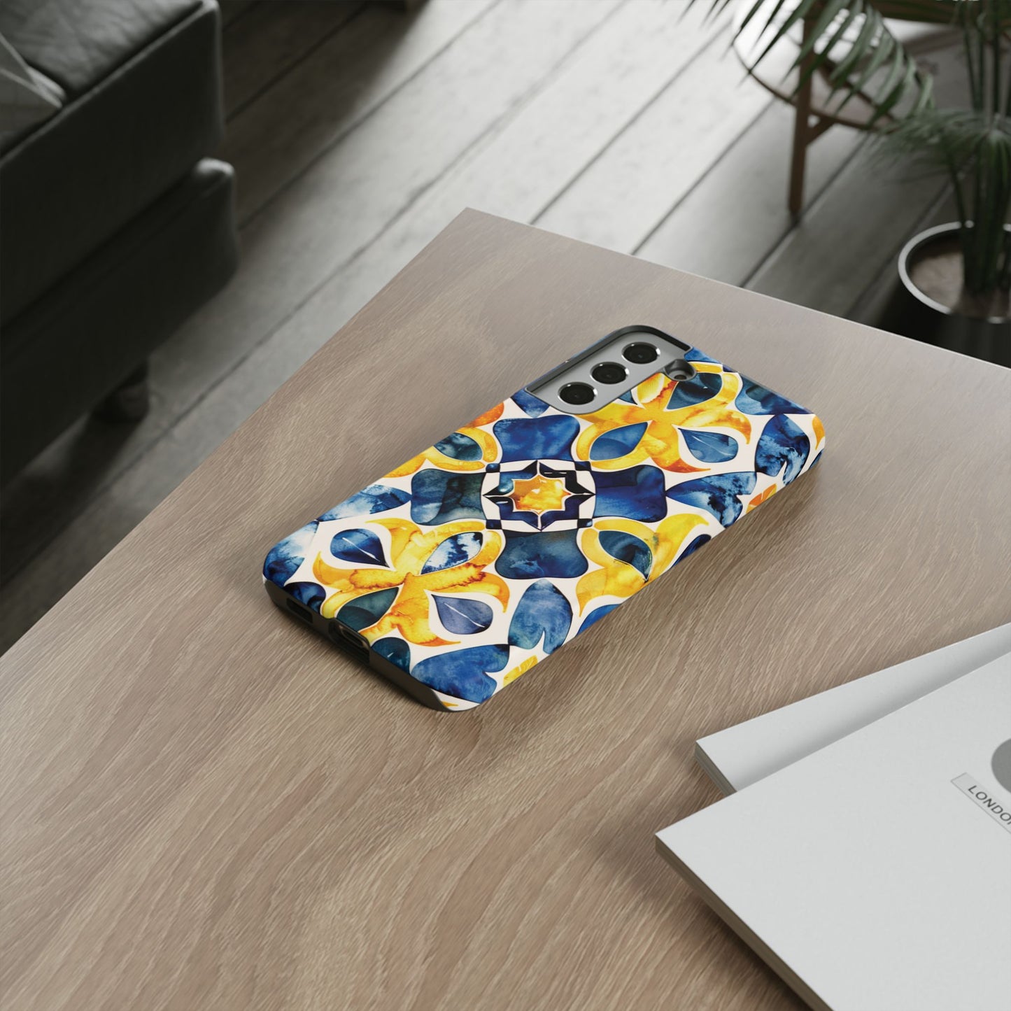 Kaleidoscope Art Phone Case - Bold Blue & Gold Geometric Design | Statement Maker Tough Case