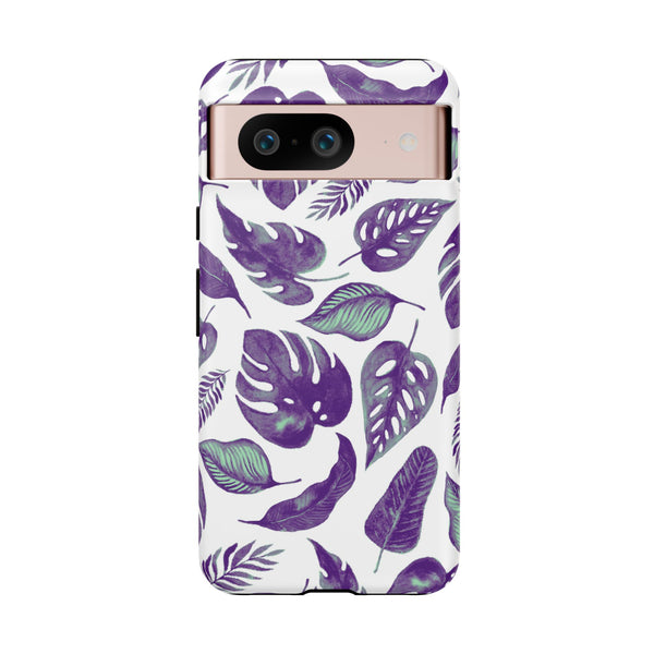 Purple & Mint Tropical Leaves on White - Tough Case