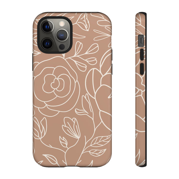 Tan & White Boho Florals  - Tough Phone Case