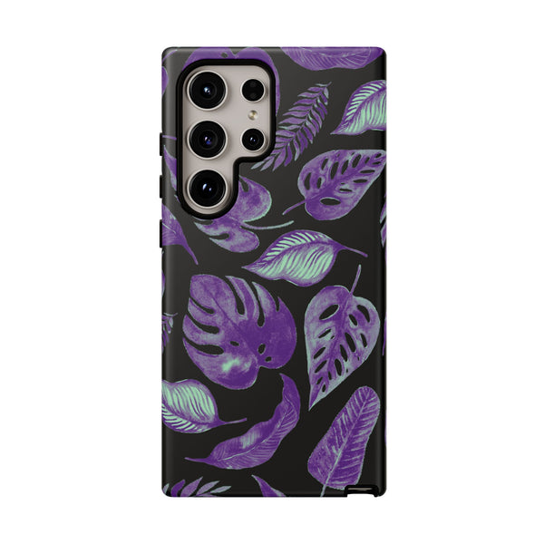 Purple & Mint Tropical Leaves on Black - Tough Case