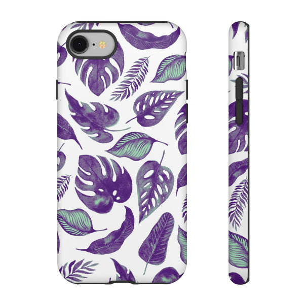 Purple & Mint Tropical Leaves on White - Tough Case